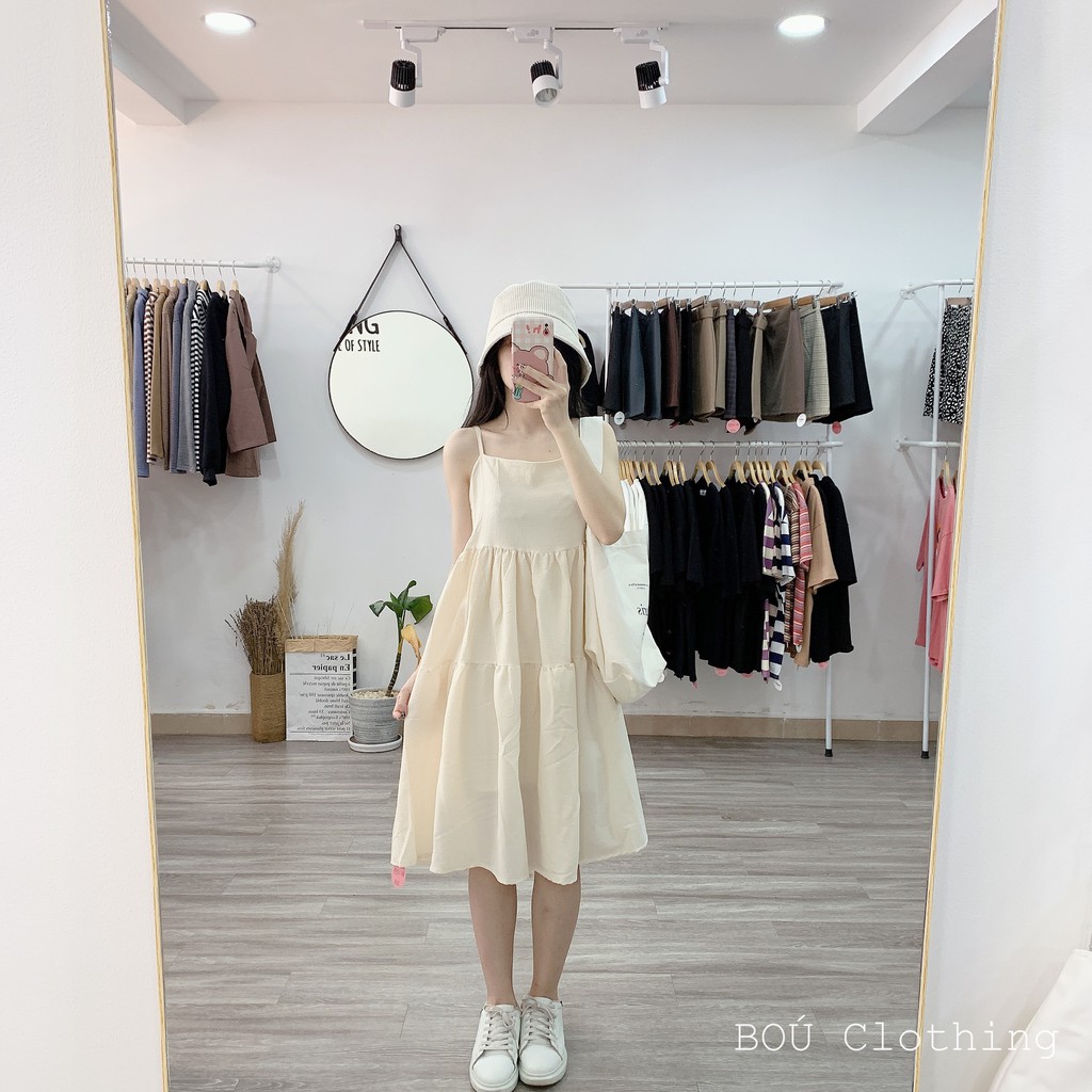 [Mã FATHANG5 giảm 10K đơn 50K]  Đầm babydoll 2 dây Kem cho Nữ