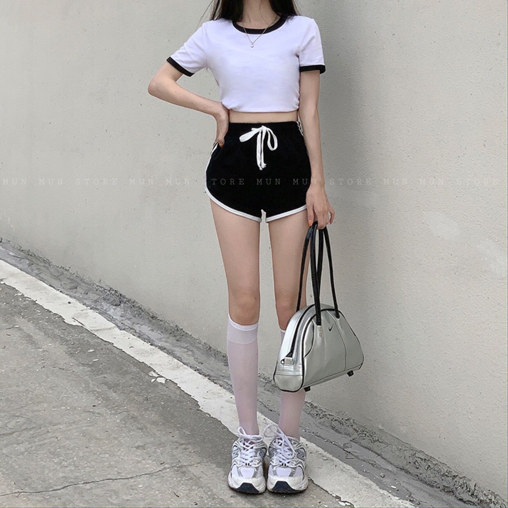 Quần Short Viền Đùi Kẻ Trắng Nữ FREESHIPMunMunStore quần đùi thể thao dáng ngắn năng động trẻ trung