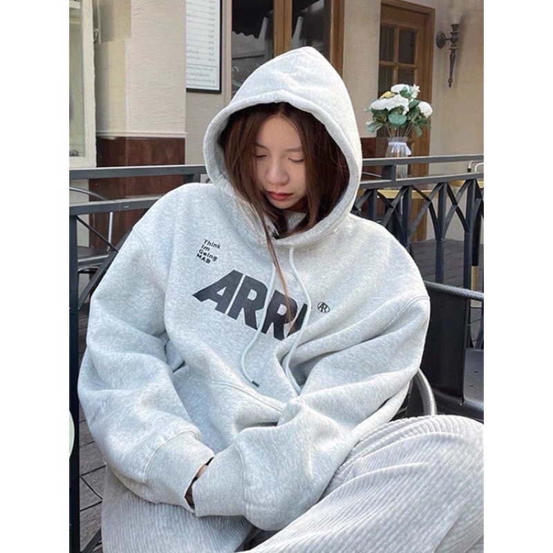 Áo Hoodie Nỉ Ngoại Xám Arrl JOLIE Unisex  Hoodies form rộng tay bồng mũ 2 lớp kiểu dáng basic nam nữ mặc đẹp
