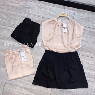 Set Áo Lụa Be Tay Hến