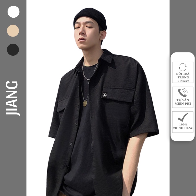 Áo sơ mi cộc tay đũi unisex Jiang Store áo đũi nam nữ phong cách Hàn Quốc