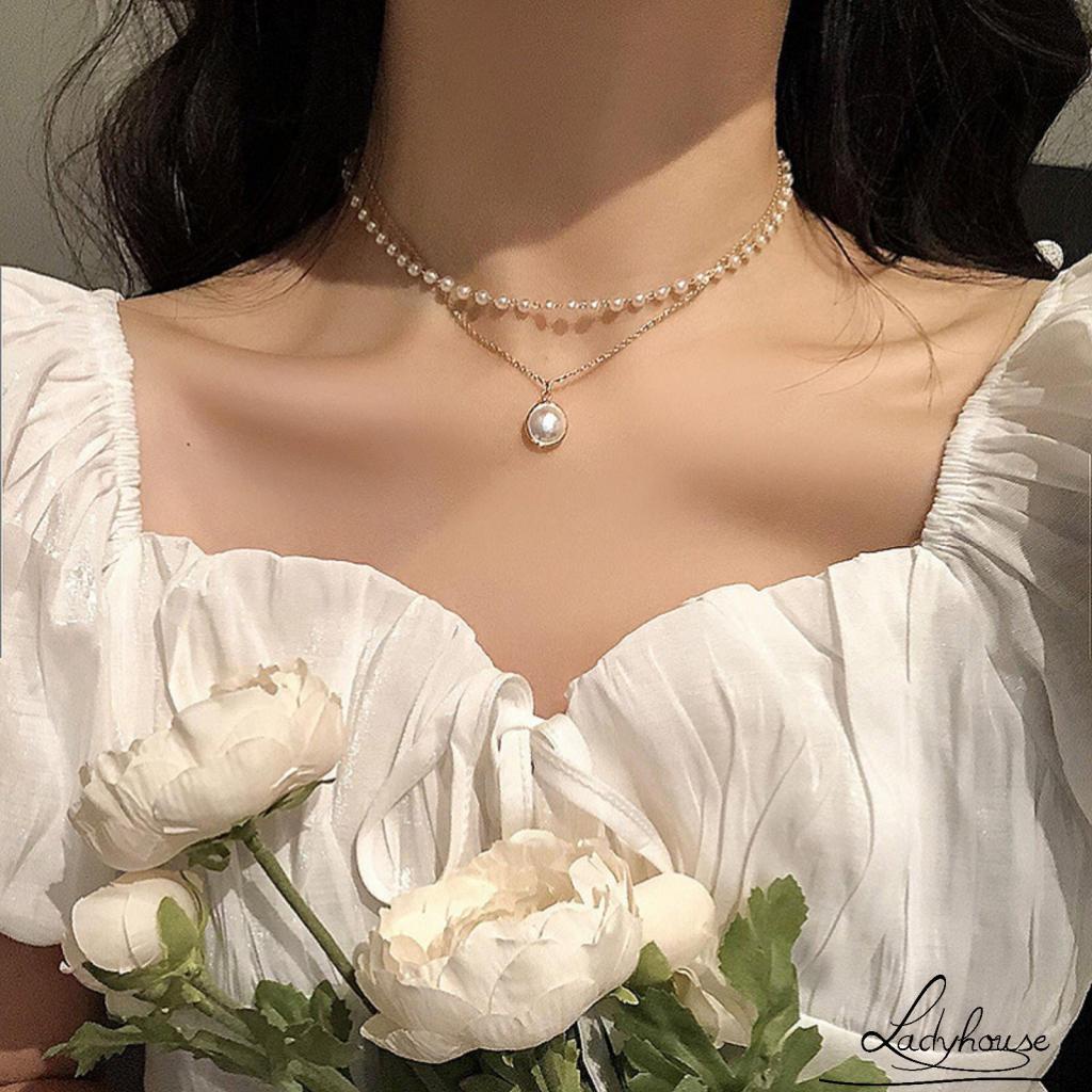 Vòng cổ Nhiều Lớp Đính Ngọc Trai Nhân Tạo Thời Trang Dành Cho Nữ