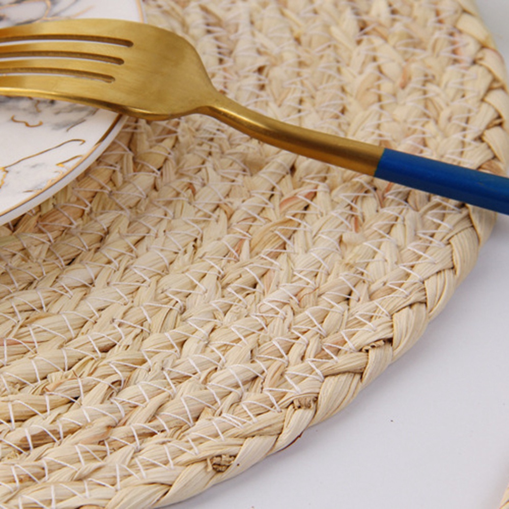 INSTORE Corn Hull Placemat Weave Home Decor Coaster Heat Insulation Kitchen Dinner Round Table Mats Handmade Table Pads