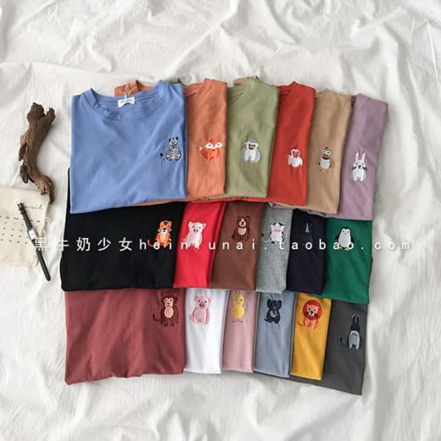 Áo thun nữ thêu hình thú