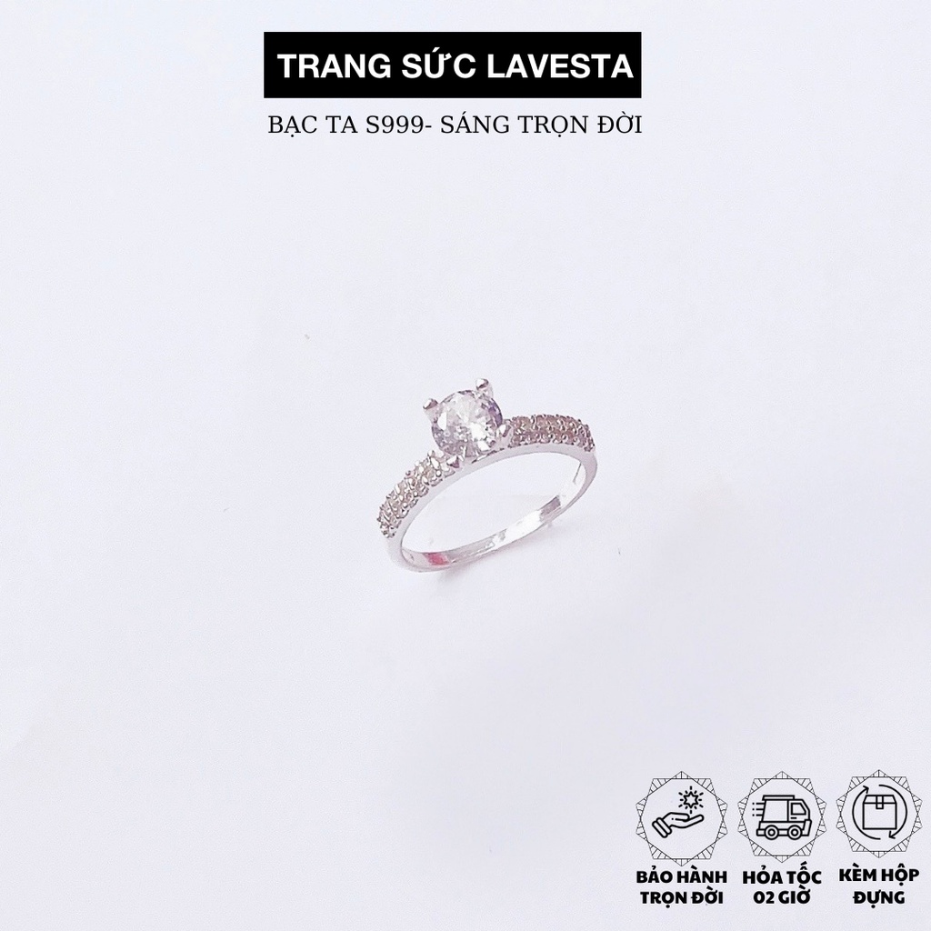 Nhẫn nữ bạc ta S999 nguyên chất đính 2 hàng đá pha lê SUN555 Lavesta