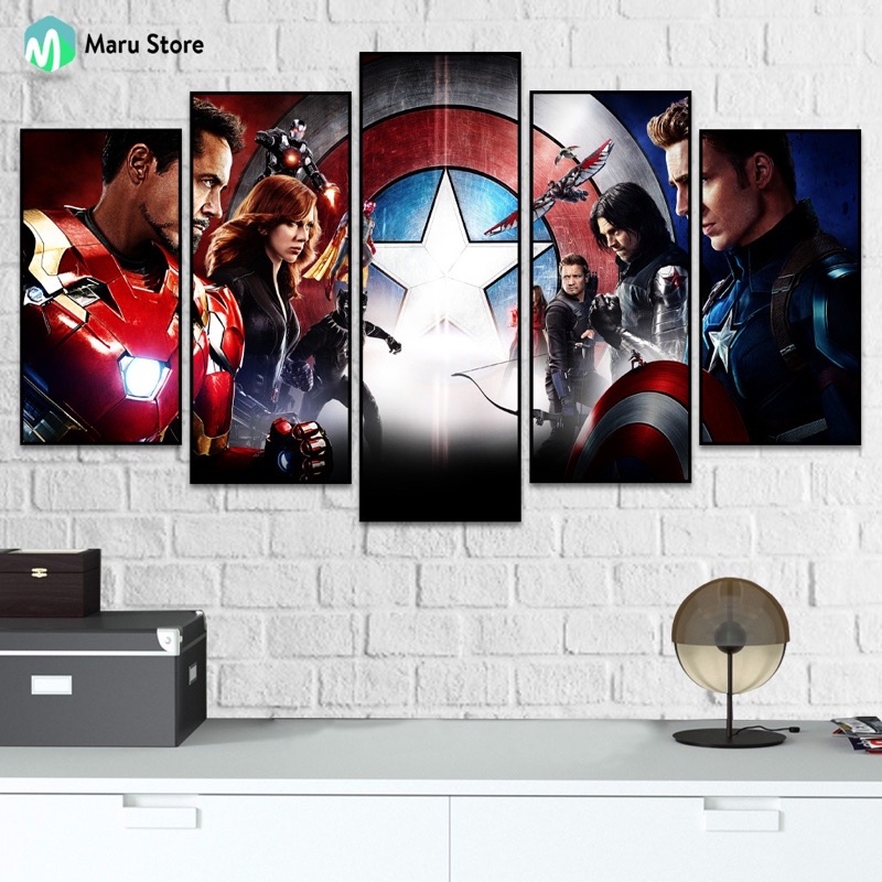 Bộ 5 Marvel, Tranh Tráng Gương 3d Cao Cấp, Trang Trí Nhà Cửa/ Phòng Khách/ Game