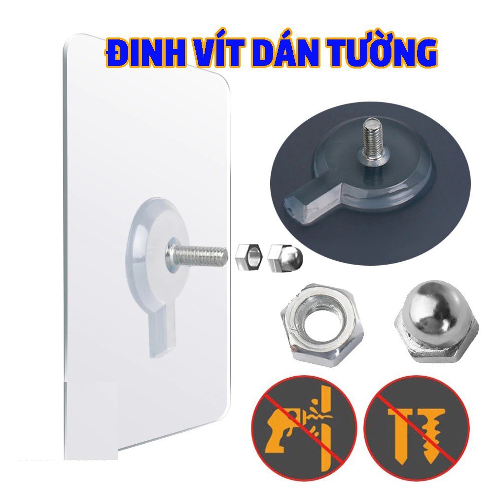 Móc treo đinh treo tranh ảnh dán tường trang trí phòng, miếng dán thanh chắn giường cho bé kèm ốc vít chịu lực 10kg
