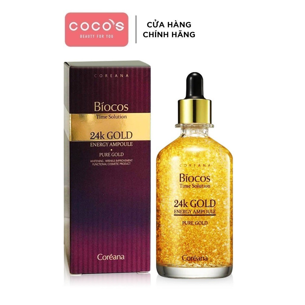 Tinh chất vàng đậm đặc giúp trẻ hoá da Coreana Biocos 24K Gold Energy Ampoule (Pure Gold) 100ml