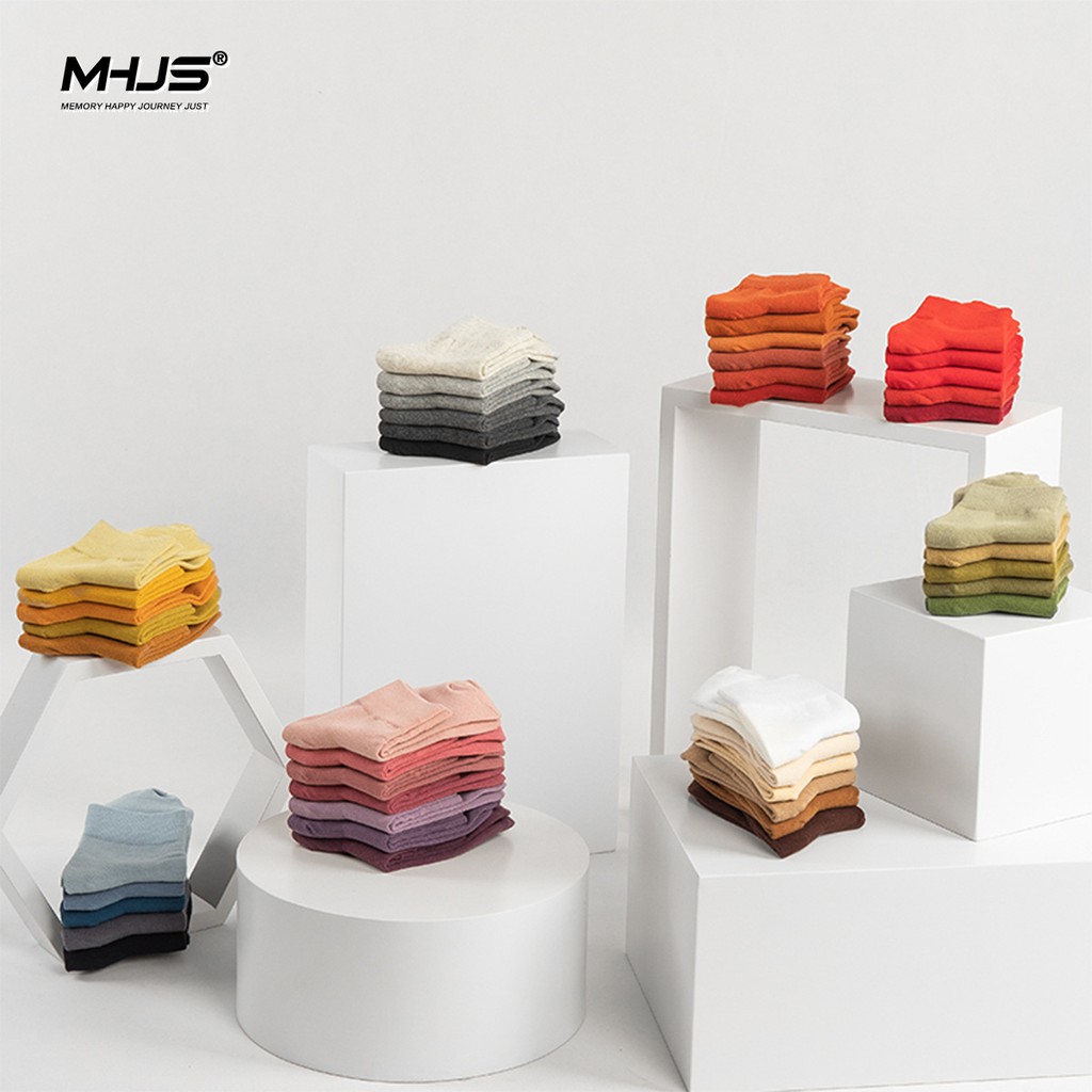 Tất Nữ Cổ Thấp Vớ Nữ Cổ Ngắn Cotton Màu Trơn Nhật Bản Nhiều Màu