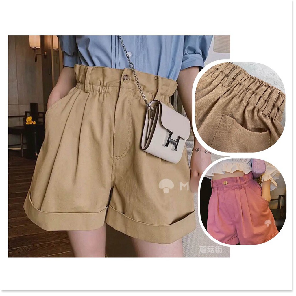 Quần short Kaki ống rộng lưng cao kèm dây kéo siêu HOT ( ẢNH THẬT )