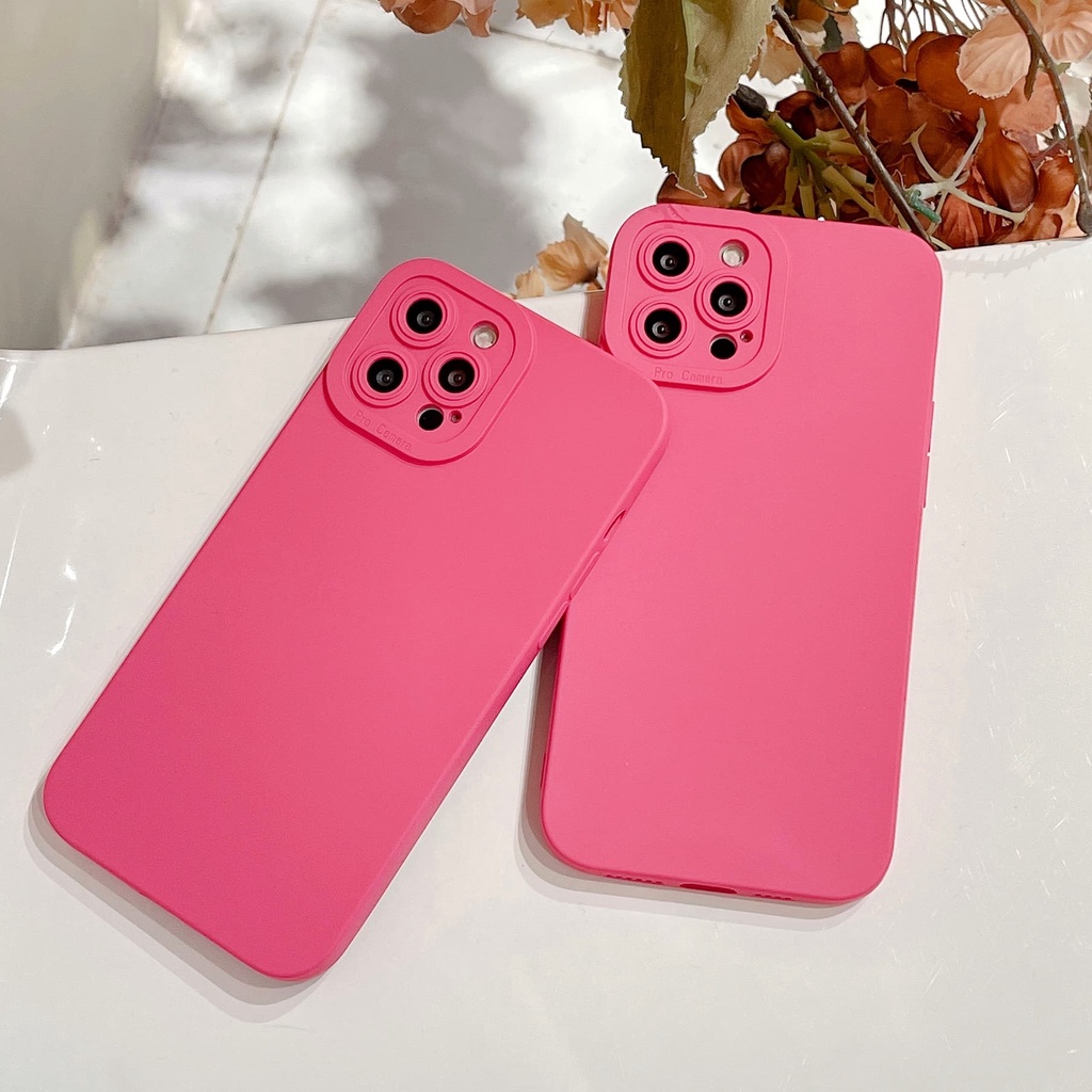 Ốp Điện Thoại Chống Sốc Màu Hồng Thời Trang Cho iPhone 14 / 13 / 12 / 11 / X / 8 / 7P