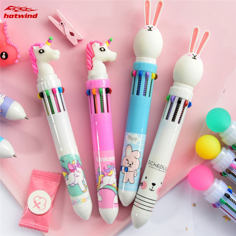 HW 10 Colors Cute Unicorn Cartoon Ballpoint Pen School Office Supply Stationery Gifts