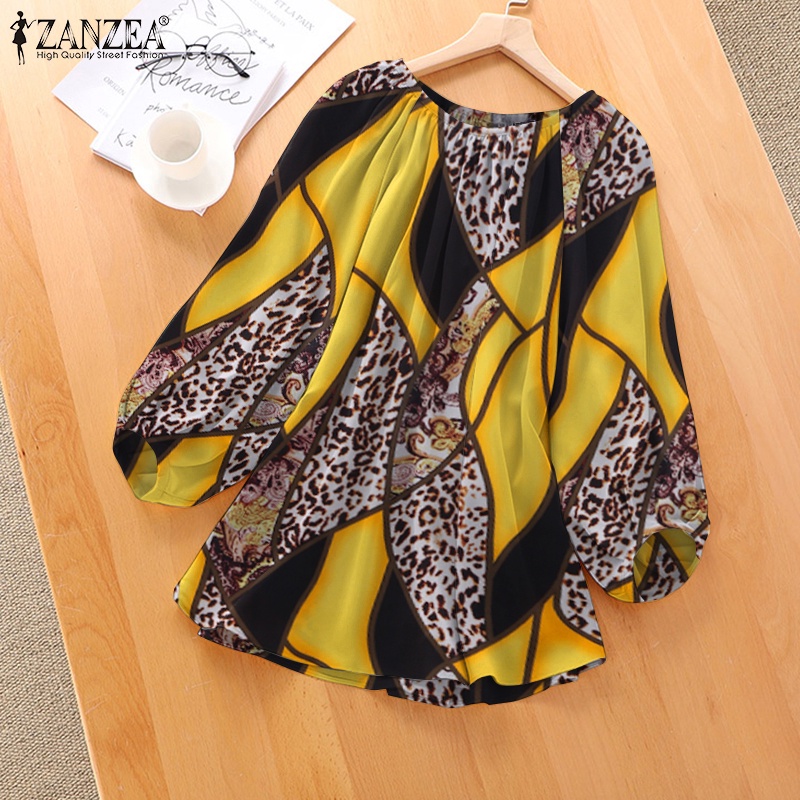 Áo kiểu Zanzea tay dài họa tiết da báo thời trang thích hợp cho nữ