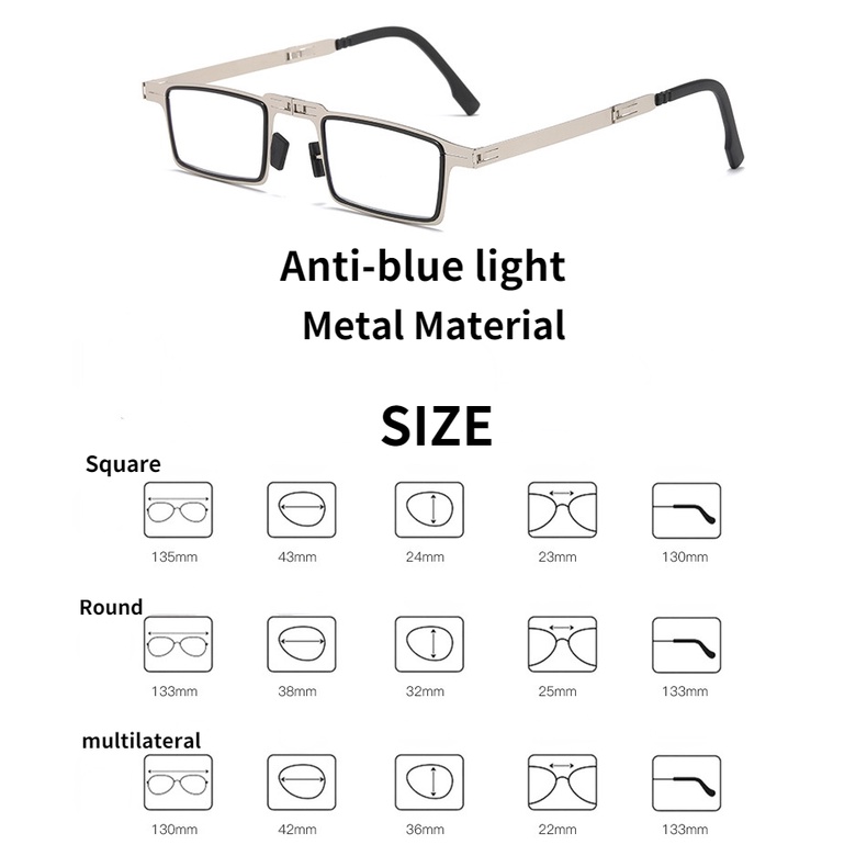 Gấp kính đọc sách nam chống ánh sáng xanh Kính đọc sách bằng kim loại cao cấp chống mỏi