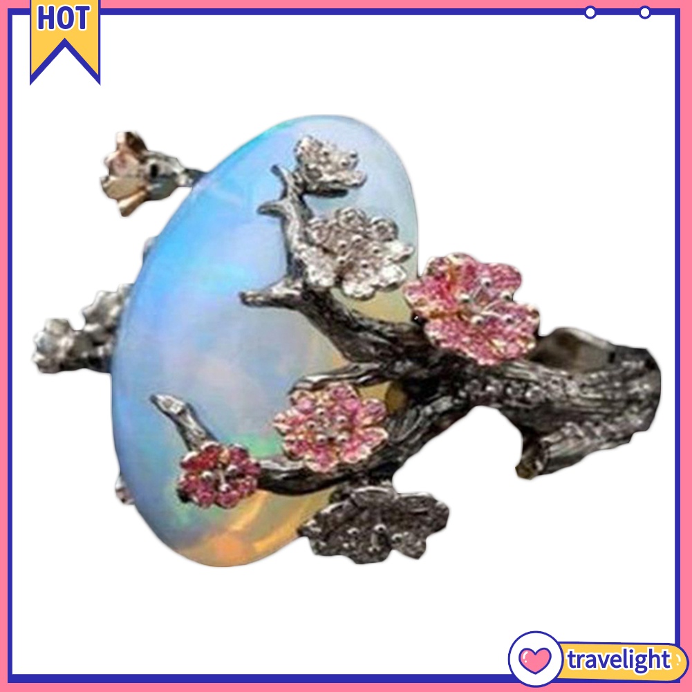 (Travelight) Nhẫn Đính Đá Opal Nhân Tạo Hình Hoa Anh Đào Phong Cách Cổ Điển Dành Cho Nữ