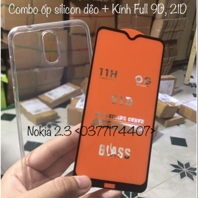 Bộ ốp dẻo TPU + Kính Full màn hình cho Nokia 2.3 bảo vệ máy siêu tốt