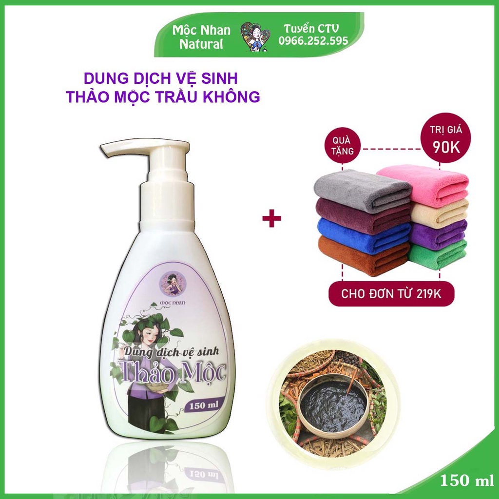 Dung dịch vệ sinh phụ nữ, thảo mộc trầu không 150ml 100% nguyên liệu thiên nhiên, Mộc Nhan Natural