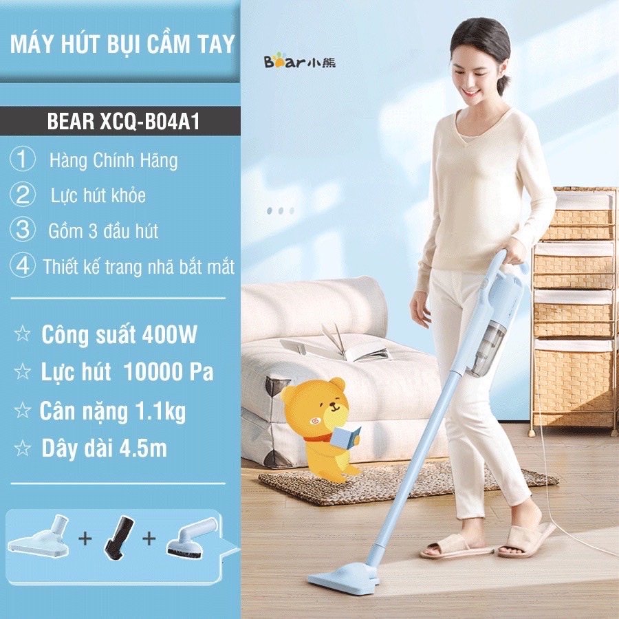 Máy hút bụi cầm tay có dây BEAR XCQ-B04A1 - Máy hút bụi giường, nệm, sofa - Lực hút 10000Pa - Công suất 400W - BH 12M