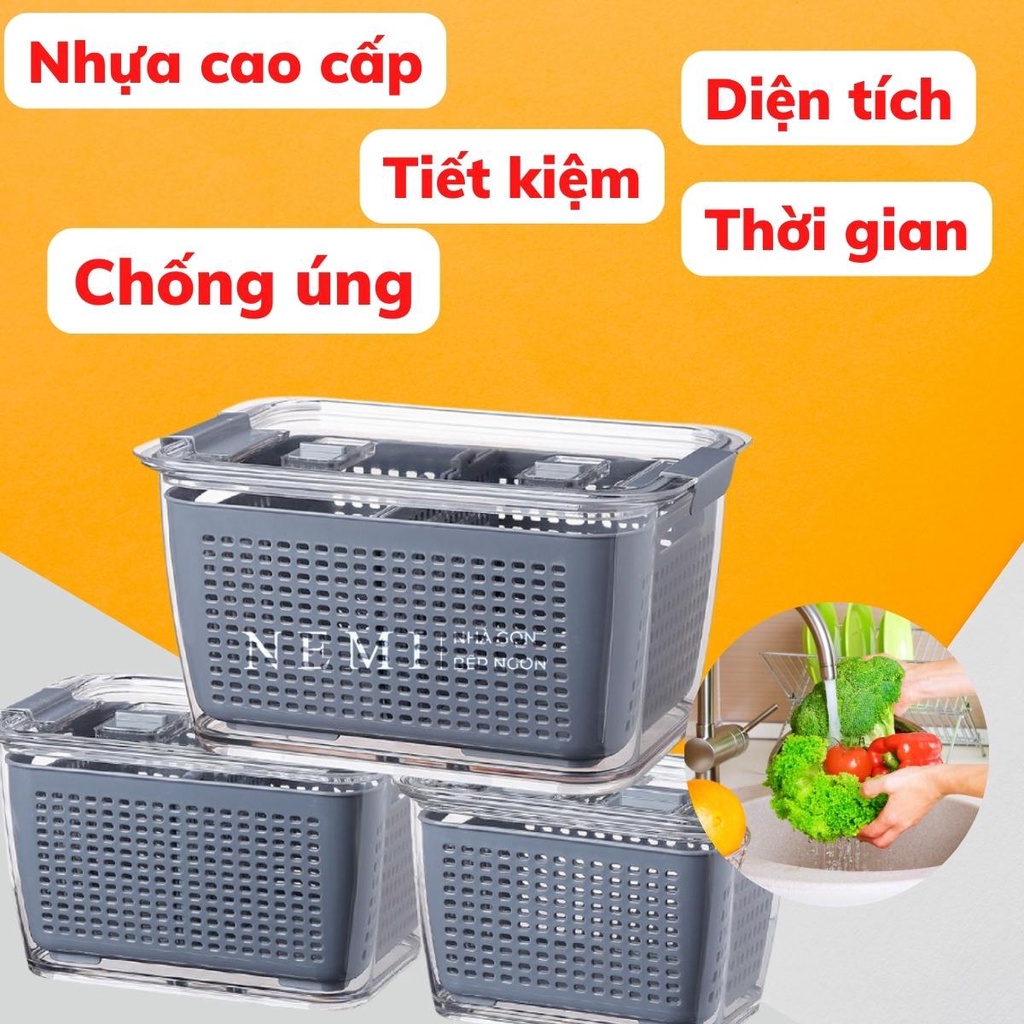 Hộp nhựa đựng thực phẩm hộp đựng thức ăn tủ lạnh Hakori trong suốt có khay lót đáy nhựa cao cấp an toàn