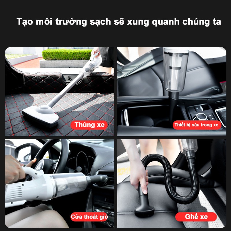 Máy hút bụi cầm tay mini, máy hút bụi giường, ô tô không dây HELLOLEIBOO lực hút 12000PA hút liên tục 20 phút MHB03