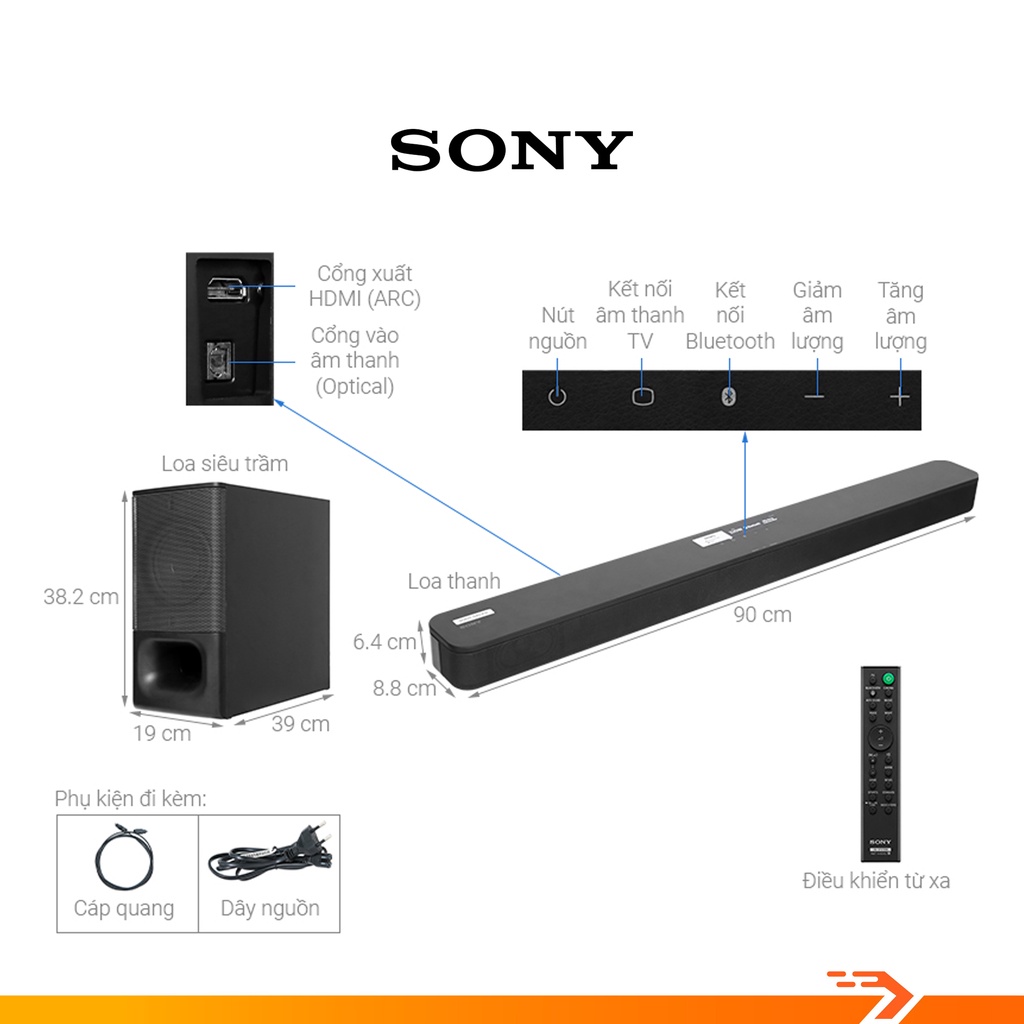 Dàn Âm Thanh Soundbar Sony 2.1 HT-S350/M SP1 - Kết Nối Bluetooth/ USB/ HDMI - Bảo Hành Chính Hãng