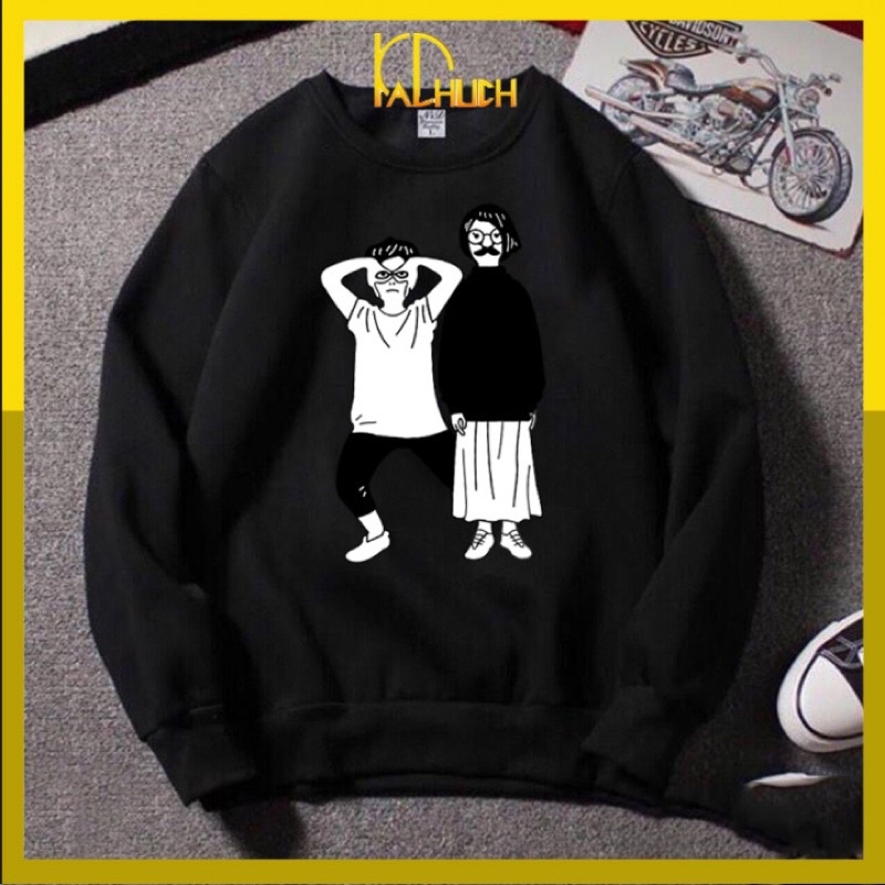 Áo sweater nỉ in hình người lạ mắt form nam và nữ