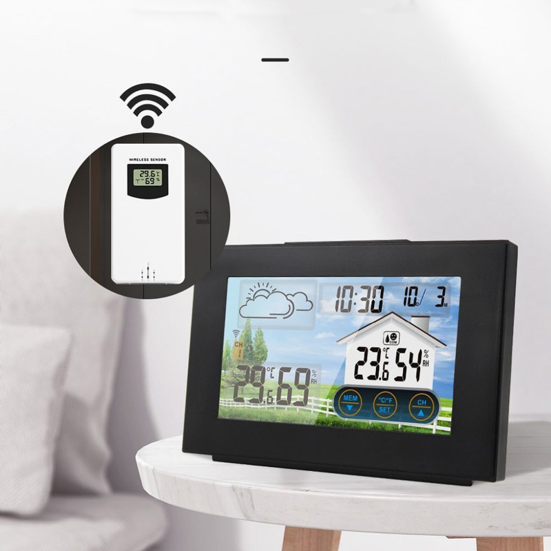 zong  Weather Station Touch Screen Wireless Indoor Outdoor Temperature Humidity Meter Digital Alarm Clock with 1 Sensor