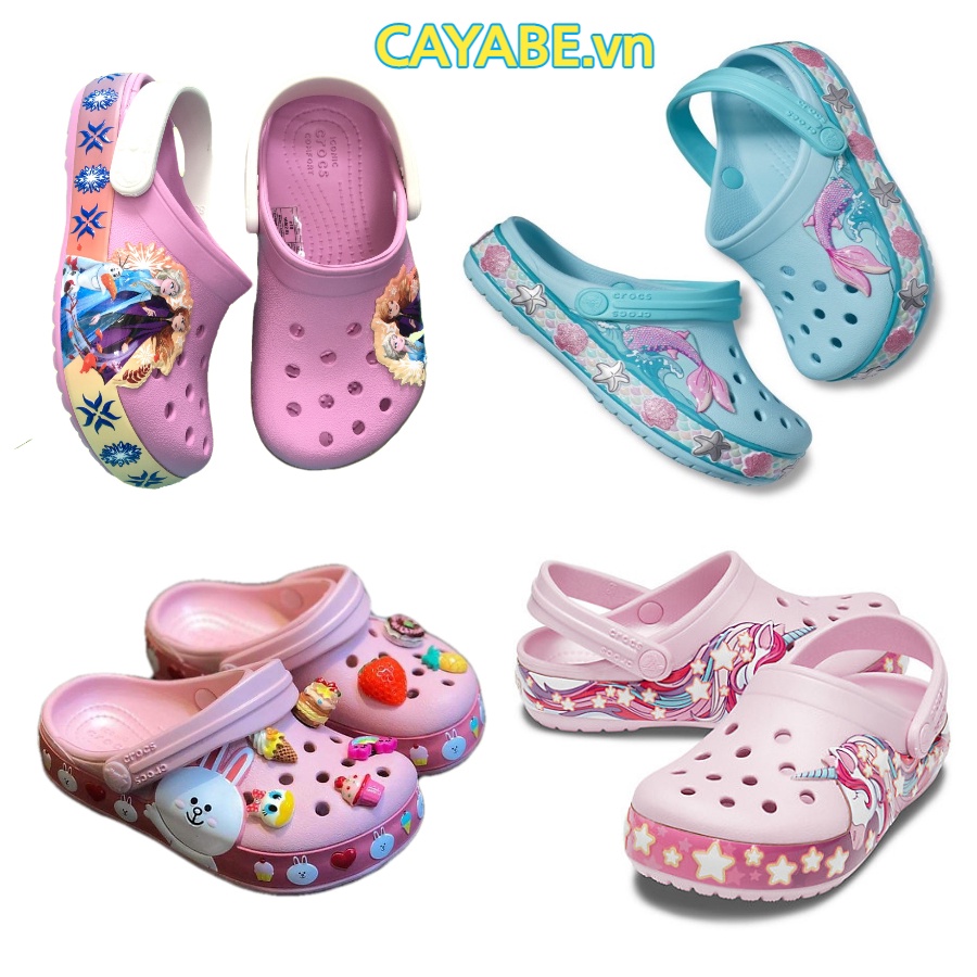 Giày dép sục cho bé Cross cá sấu trẻ em Band ngựa Pony Unicorn/ thỏ hồng/ tiên cá xanh/ thỏ gấu vàng/ elsa hồng