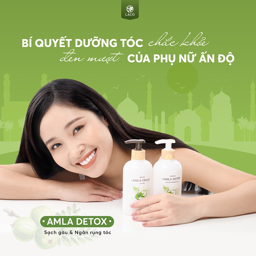 Dầu gội-Dầu xả Laco Amla Detox ngăn rụng tóc và kích thích mọc tóc sạch gàu hết ngứa giảm gãy rụng dưỡng tóc khoẻ mượt