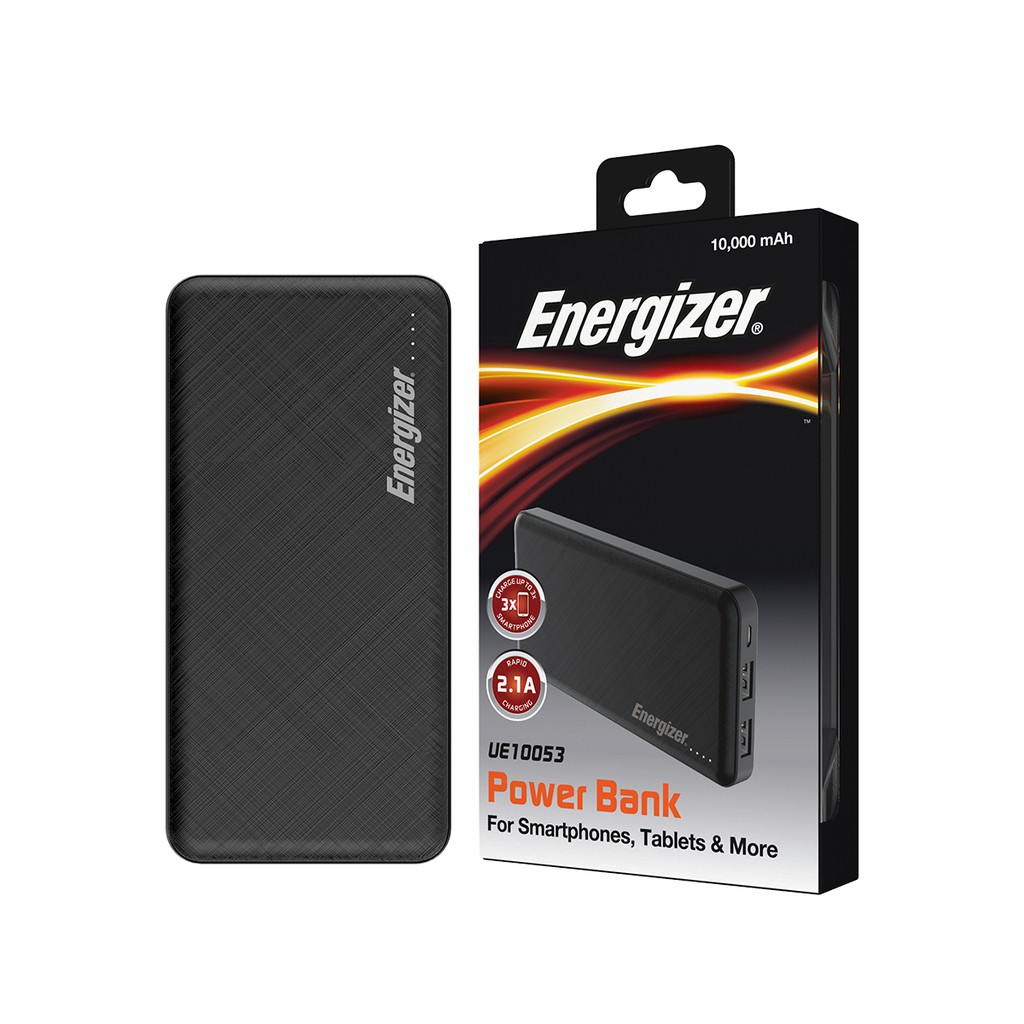 Sạc dự phòng Energizer 10.000mAh UE10053 - Thiết kế gọn nhẹ, vân nhám sang trọng, tích hợp 2 cổng outputs