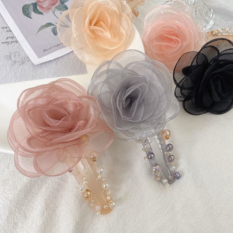 Kẹp Tóc Hình Hoa Hồng/ Cá Mập Bằng Lưới Đính Ngọc Trai Xinh Xắn Thời Trang