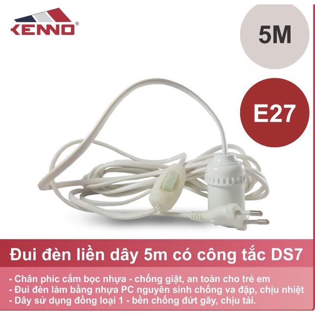Đui đèn liền dây DS7 có công tắc dây dài 2.5m, 5m hàng BH chính hãng