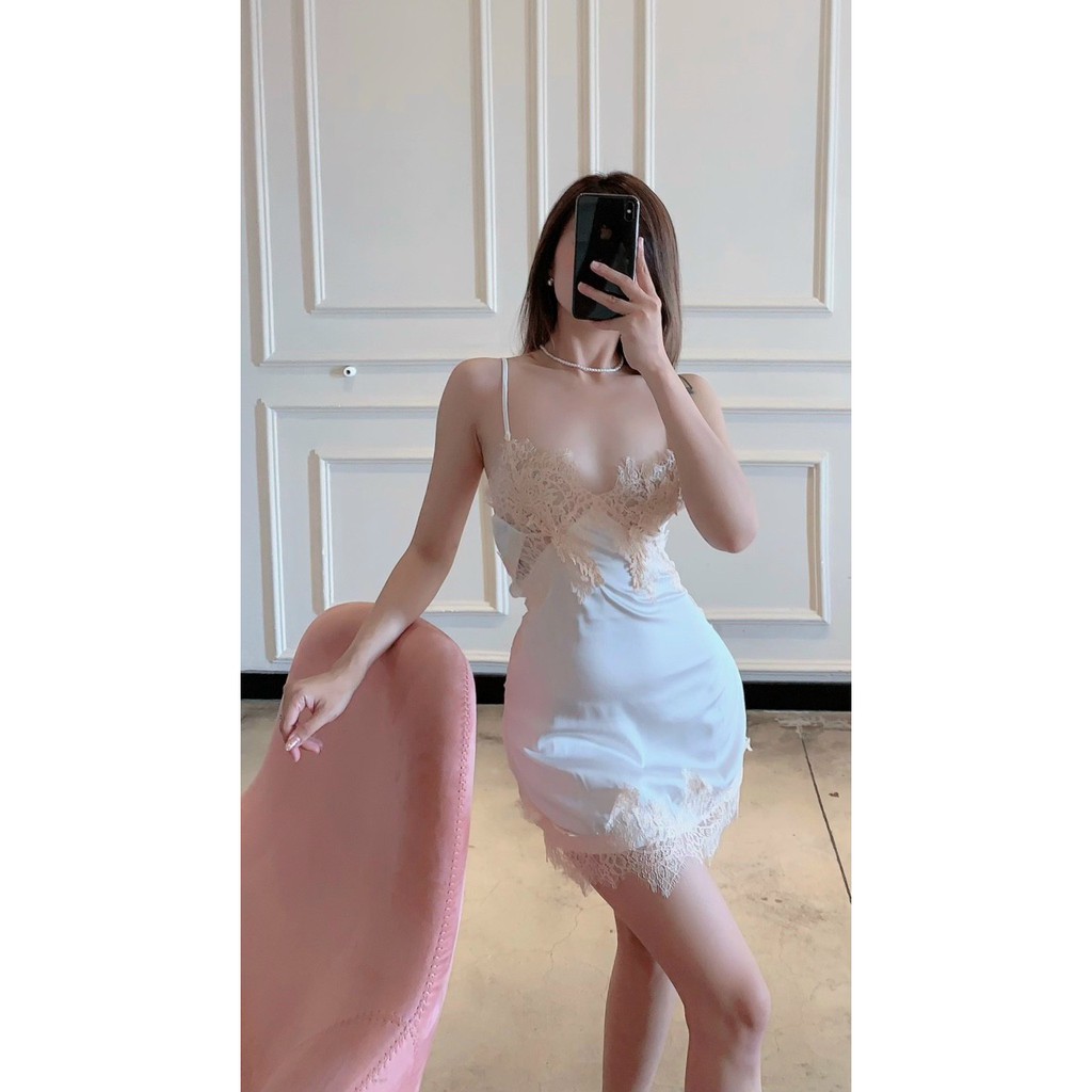 (M.28) Váy ngủ hai dây lụa satin sexy cao cấp Đầm mặc nhà gợi cảm quyến rũ