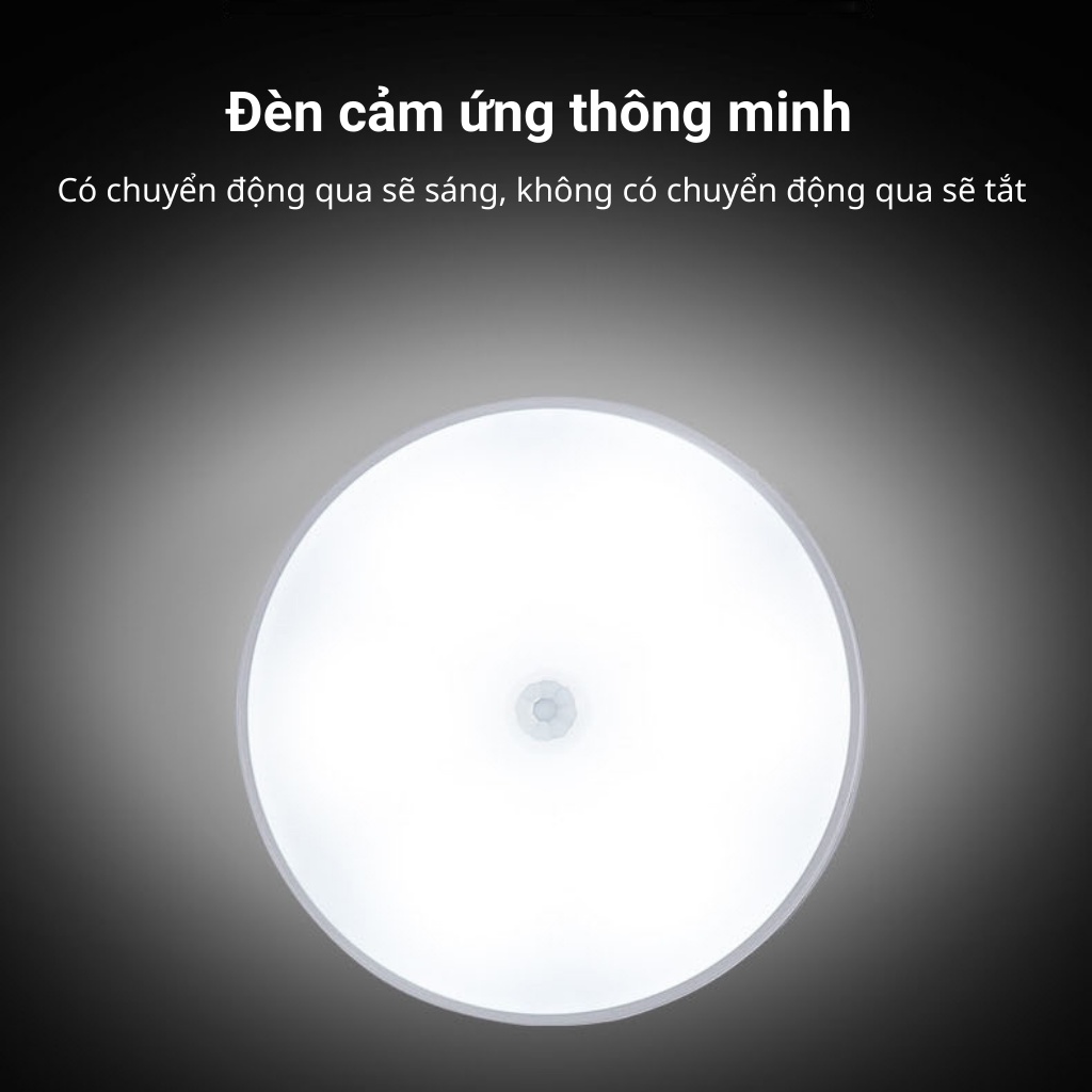 Đèn cảm biến chuyển động thông minh,Đèn Led tròn cảm ứng nhỏ gọn dán tường không dây, dán tủ quần áo,cầu thang,