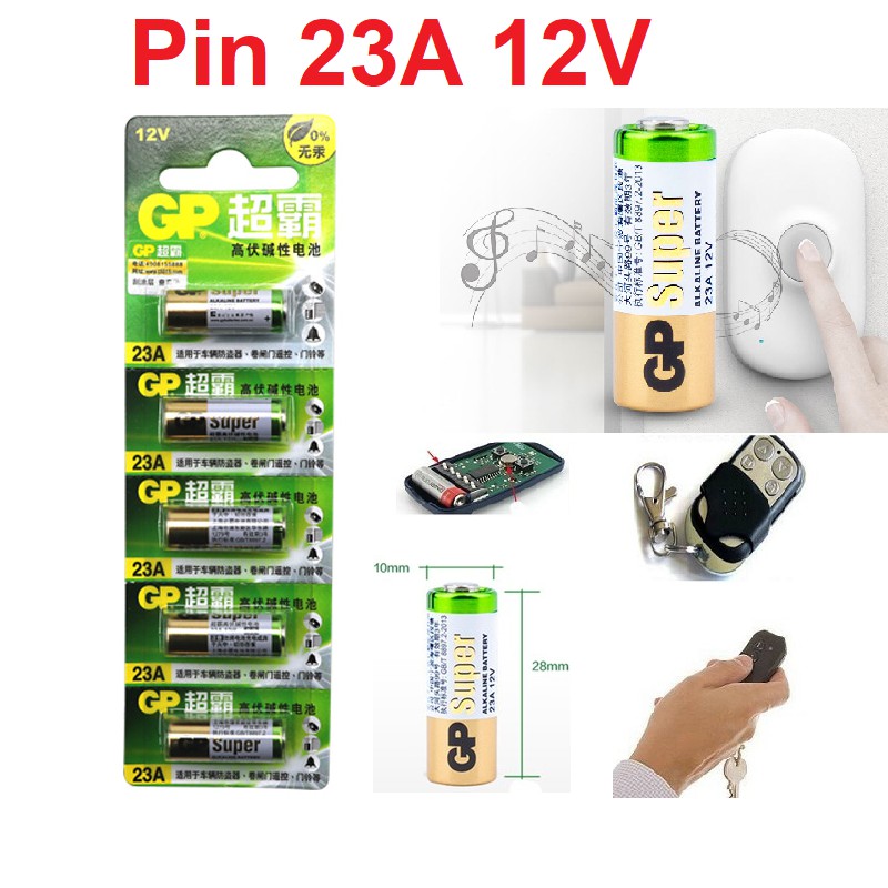  Pin 12v 23A hãng GP dùng cho chuông cửa, điều khiển cửa cuốn, thiết bị chống trộm...