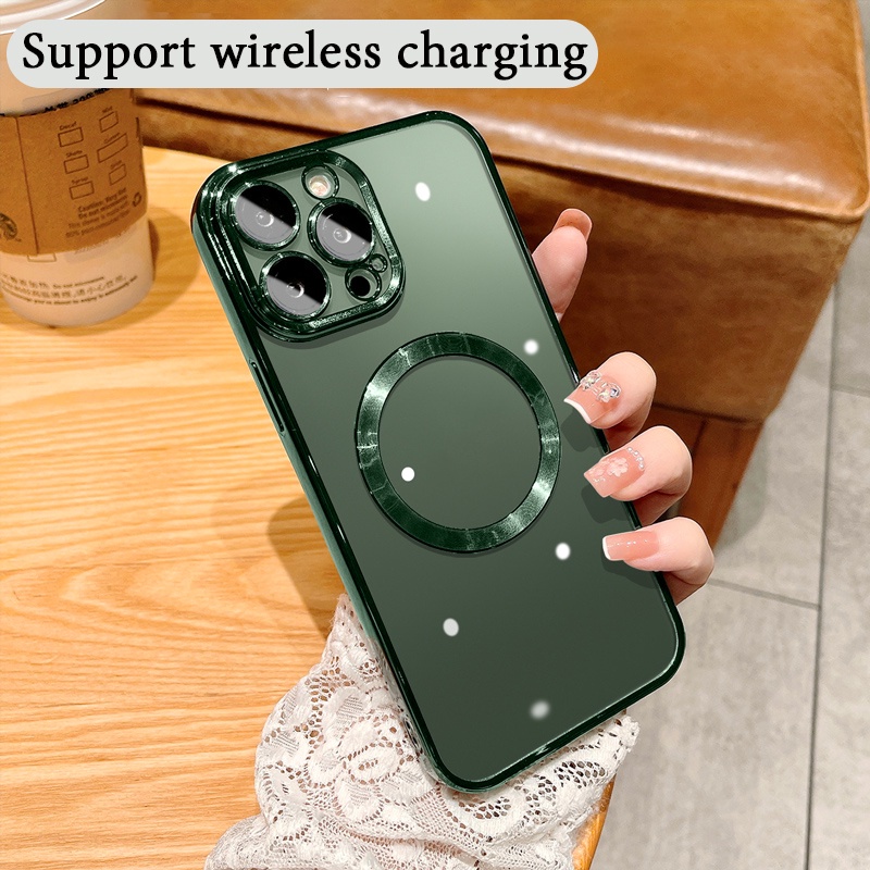 Ốp Điện Thoại Mềm Trong Suốt Mạ Viền Bảo Vệ Ống Kính Sạc Không Dây Cho iPhone 14 12 13 Pro Max 14 Plus