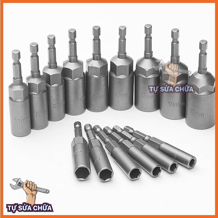 Khẩu, tuýp mở ốc, xiết ốc chuôi lục giác dài 8,5 cm thép Cr-V liền khối phù hợp với nhiều loại máy khoan