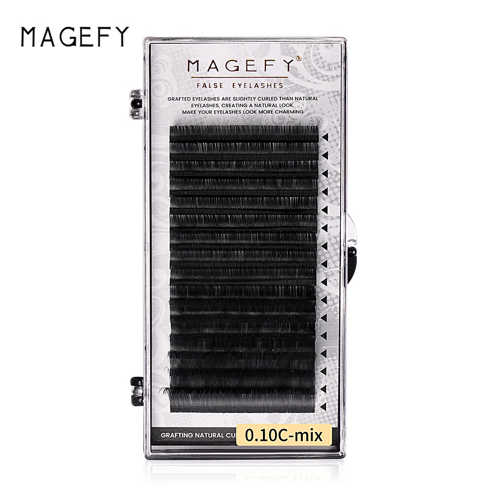 [Hàng mới về] Hộp lông mi giả Magefy cong hình chữ c bằng sợi tổng hợp cỡ 11cm dày 0.10mm kèm nhíp và keo dán