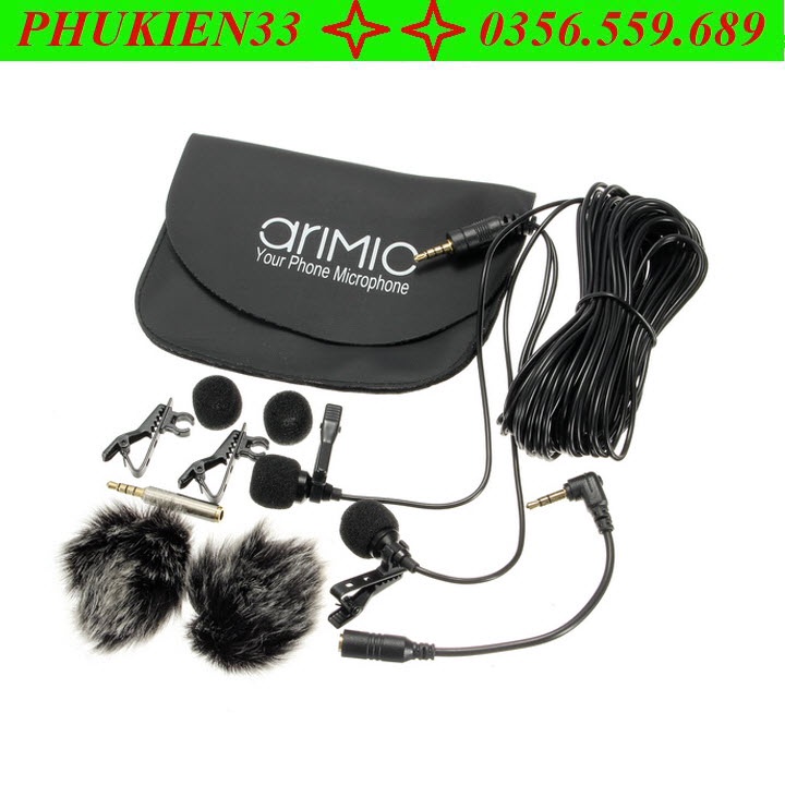 Micro cài áo 2 đầu mic AriMic Clipon Dual Lavalier