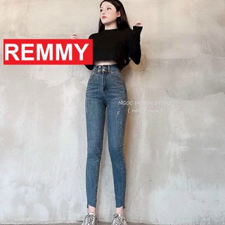 QUẦN JEAN NỮ LƯNG CAO 4 NÚT CO GIÃN DÁNG ÔM CẮT LAI GẤU QUẦN KJ133 REMMYSHOP