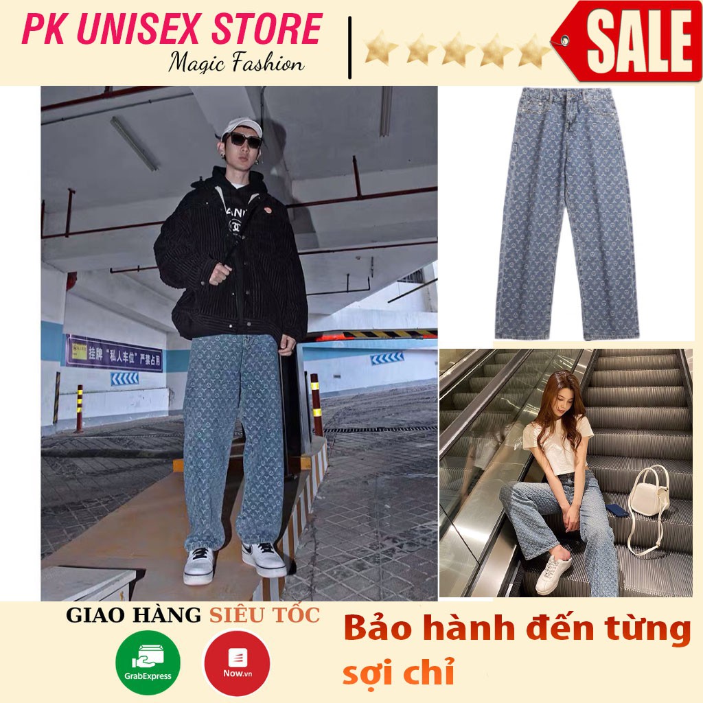 {SIÊU HOT}Quần Jeans LV Ống Đứng In Họa Tiết Phong Cách Hàn Quốc Size XS-2Xl Cho Nam Quần Bò lv Quần lv Ống Rộng