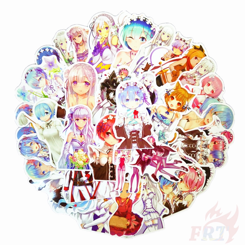 ❉ Re:Zero Series 02 - Anime Cartoon Rem Ram Emilia Stickers ❉ 50Pcs/Set DIY Fashion Mixed Waterproof Doodle Decals Stickers