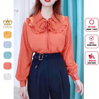 Áo sơ mi công sở, cổ bèo búp bê rời, tay dài tiểu thư CHUU A6785