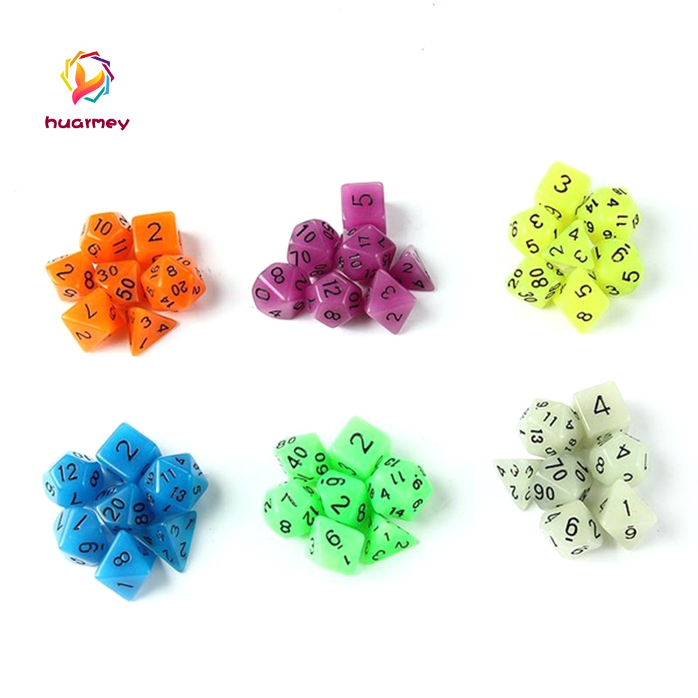 Set 7 xúc xắc nhiều mặt phát sáng được dùng chơi game Dungeons and Dragons