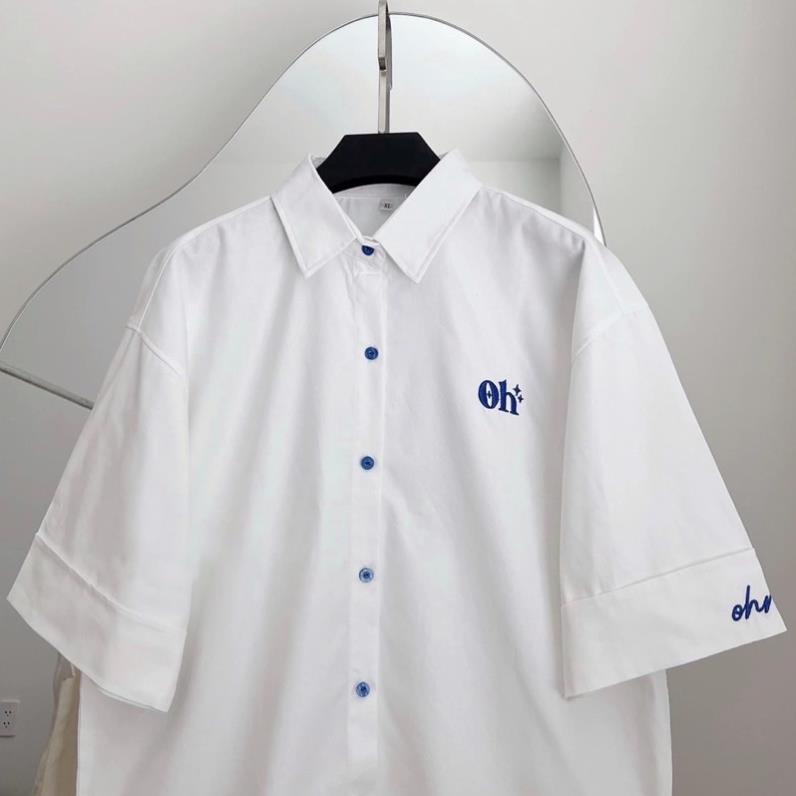 [XẢ KHO] [Hàng Sẵn, Ảnh Thậ] Áo Sơmi Tay Ngắn Nam Nữ Unisex Chữ Thêu OHNIL RubyStore