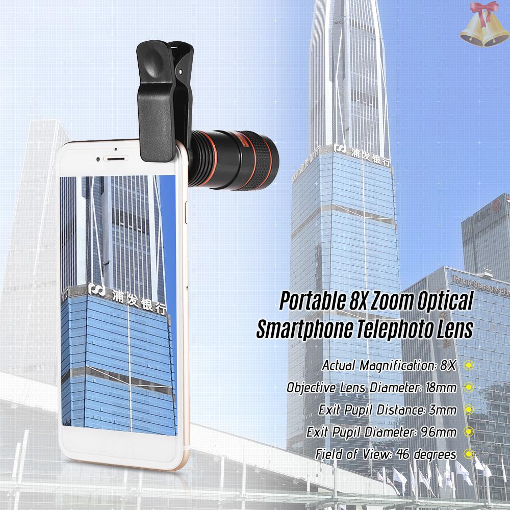ONE 8X Zoom Optical Smartphone Telephoto Lens Portable Mobile Phone Telescope Lens with Clip Universal for iPhone Samsung HUAWEI Xiaomi HTC Most Phones