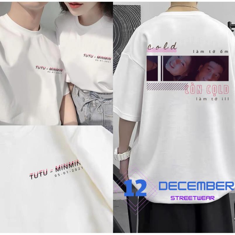 Áo đôi in Ảnh - Tên - Ngày kỷ niệm của bạn | IN THEO YÊU CẦU | Form rộng tay lỡ | Áo thun Unisex oversized ⭐