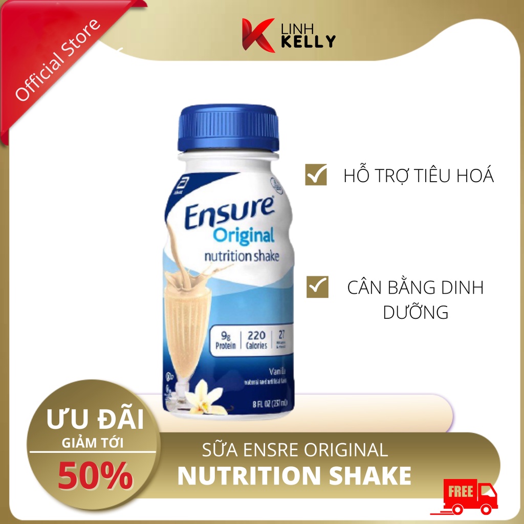 Sữa nước Ensure Abbott 237ml/chai- Thùng 24 lốc, dành cho trẻ em và người lớn tuổi