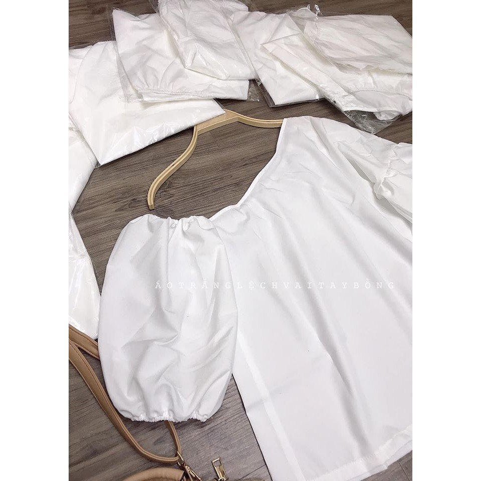 Áo Trắng Lệch Vai Tay Bồng - Fom Suông  -Video kèm - Kimoc | BigBuy360 - bigbuy360.vn