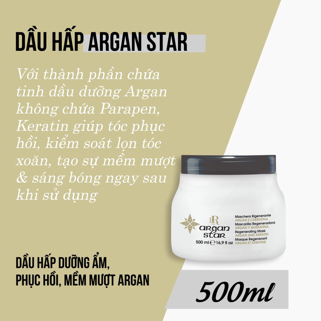 Dầu hấp dưỡng ẩm và tạo sự mềm mượt cho tóc RRline Argan Star Mask 500ml